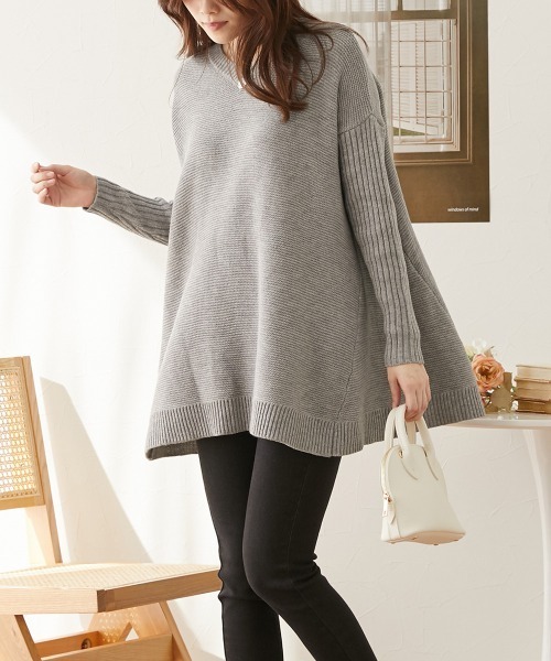 ニッセン（nissen） ニット セーター ガーター編みVネックフレア