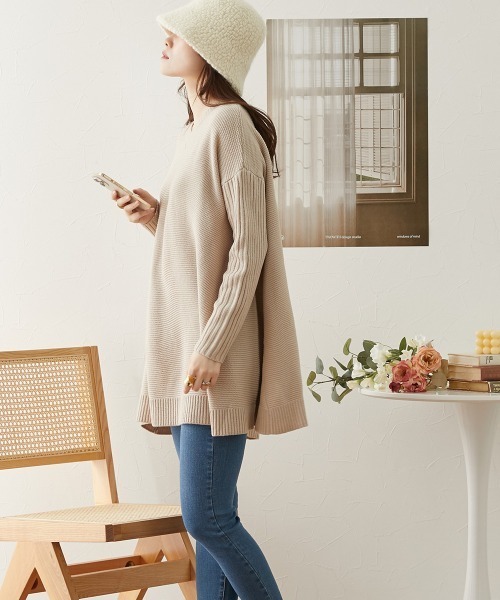 ニッセン（nissen） ニット セーター ガーター編みVネックフレア