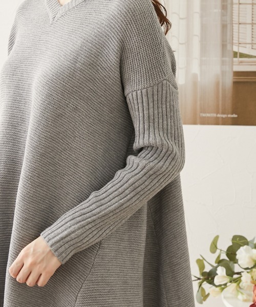 ニッセン（nissen） ニット セーター ガーター編みVネックフレア