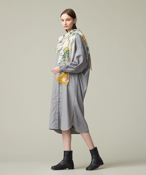 yori　ヨリ　ストライプ　バックドレープ シャツワンピース　ノースリーブ yori バックドレープ シャツワンピース ストライプ ノースリーブ