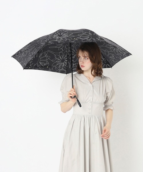 【簡単開閉】LANVIN en Bleu 折りたたみ傘 フラワー柄 LANVIN en Bleu 折りたたみ傘 簡単開閉 ラインフラワー