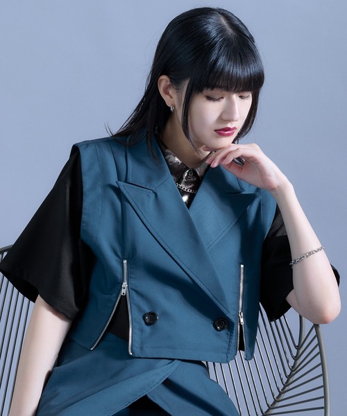 Ellno de Mavie（エルノデメヴィ） ベスト ジレ 夏 ジップショートジレ
