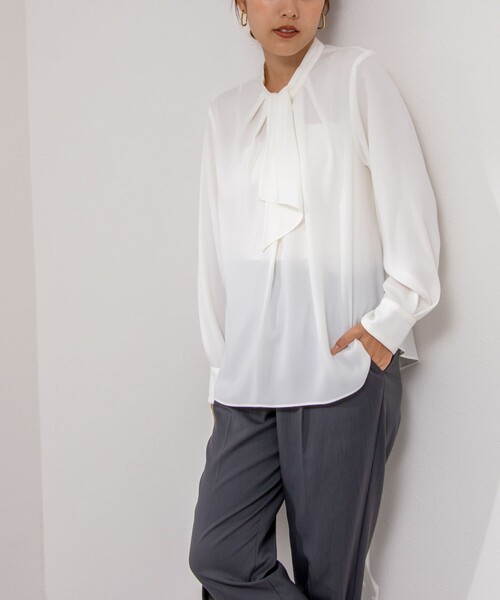 新品タグ付★NOLLEY'S★ストレッジョーゼット ボウタイ風ブラウス茶系 38 新品タグ付☆NOLLEY'S☆ストレッジョーゼット ボウタイ風