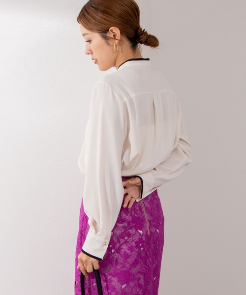 新品タグ付★NOLLEY'S★ストレッジョーゼット ボウタイ風ブラウス茶系 38 NOLLEY'S ブラウス シャツ ストレッチジョーゼットボウタイ風