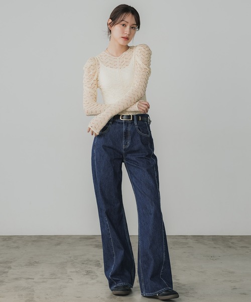 tシャツ 「残りわずか」ギャザースリーブレースTOP レディースの画像