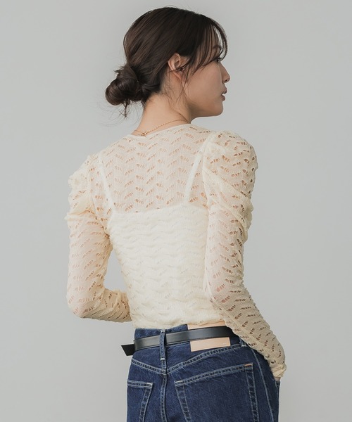 tシャツ 「残りわずか」ギャザースリーブレースTOP レディースの画像