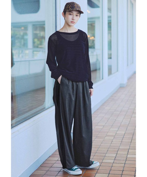 MEDE19F（メデジュウキュウ） スラックス パンツ ストライプサイド