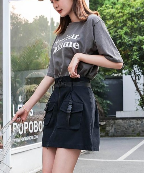 GEMEDA スカート ベルトバックルフロントZIPミニスカート