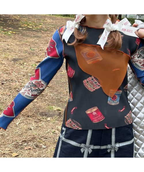tシャツ MIX PRINT GRAPHIC WAVE TOP レディース