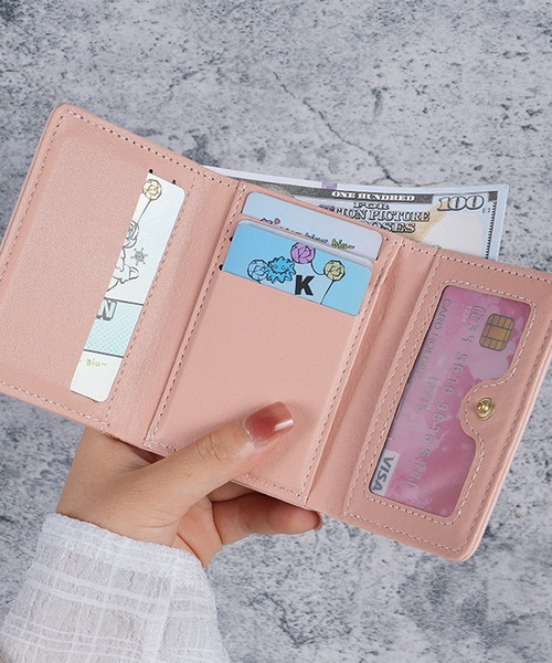 三つ折り財布 花型チャーム付き Lace Ladies 財布 フラワー チャーム付き レザー調 三つ折り