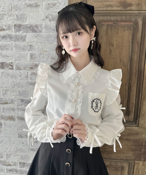 クチュールバイロジータ ブラウス シャツ ワンポイントレースフリル