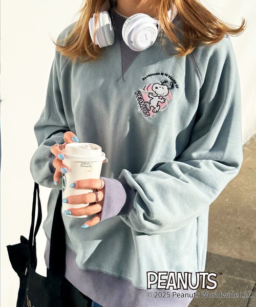 トレーナー スウェット 「PEANUTS 75th」ラグランプルオーバー レディース DOUBLE NAME トレーナー スウェット 「PEANUTS 75th」ラグラン