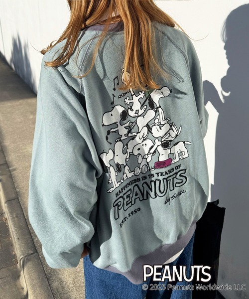 トレーナー スウェット 「PEANUTS 75th」ラグランプルオーバー レディース DOUBLE NAME トレーナー スウェット 「PEANUTS 75th」ラグラン