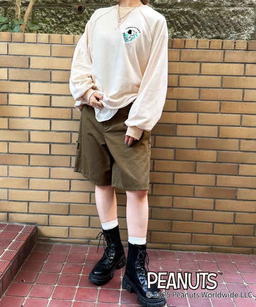 トレーナー スウェット 「PEANUTS 75th」ラグランプルオーバー レディース DOUBLE NAME トレーナー スウェット 「PEANUTS 75th」ラグラン