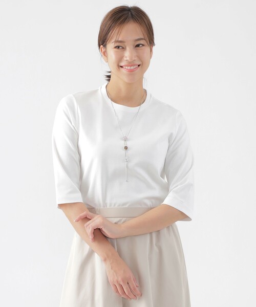 tシャツ 「ウォッシャブル」コンパクトコットンポンチ7分袖ドレスＴシャツ レディース
