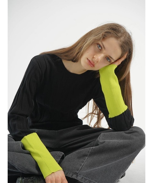 ニット セーター BI-COLOR JACQUARD KNIT (ROUND NECK) レディース
