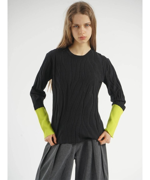 ニット セーター BI-COLOR JACQUARD KNIT (ROUND NECK) レディース ニット セーター BI-COLOR JACQUARD KNIT (ROUND NECK