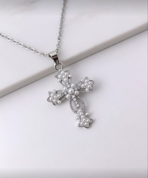 1004ST ネックレス ゴシック シルバー 十字架 ハート ネックレス