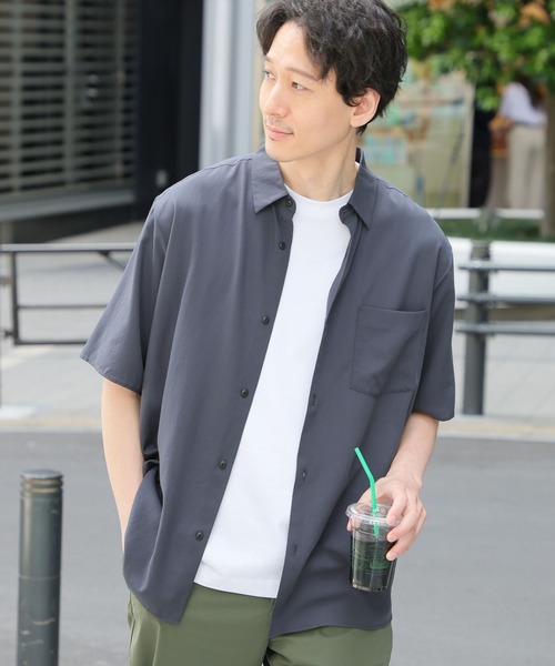 内一 GLOBAL WORK シャツ サラサマ快適シャツ/レギュラーカラー/半袖