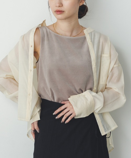 ノースリーブ JAPAN hunch（ハンチ） タンクトップ ノースリーブ ベロア スクエアタンク