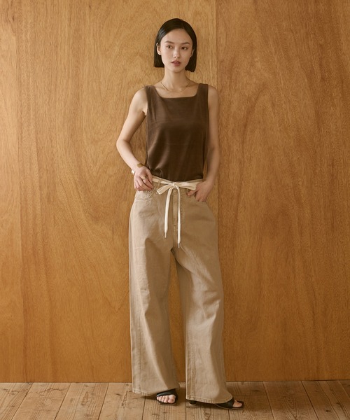 000様【シャルボン】ノースリーブタンクトップ ベージュ MODE ROBE（モードローブ） タンクトップ ノースリーブ セーラーカラー