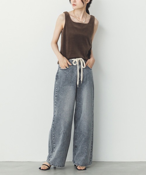 hunch（ハンチ） タンクトップ ノースリーブ ベロア スクエアタンク