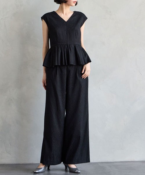 AIMER パンツドレス AIMER パンツドレス レーススリーブペプラムブラウス×ワイド
