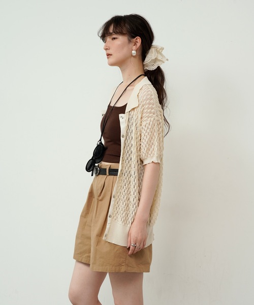 カーディガン Polo collar threadbare clothes knit cardigan
