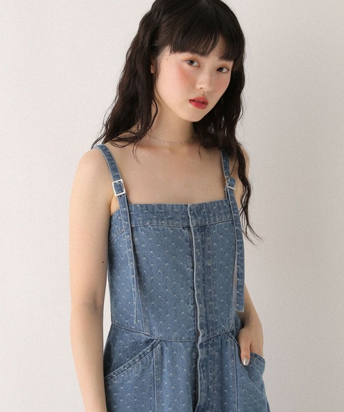 Heather ジャンパースカート カーブステッチデニムジャンスカ