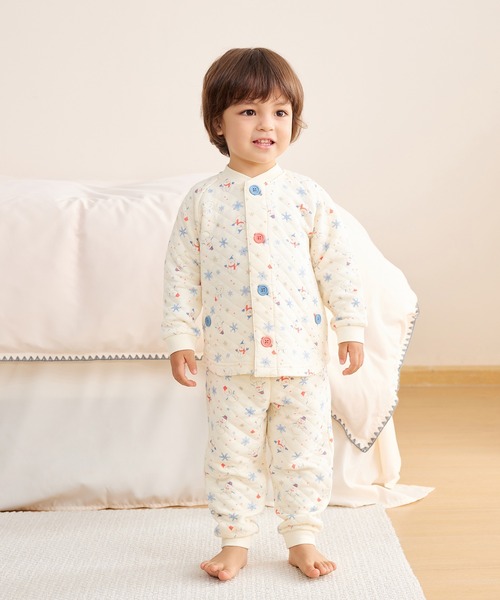 Combi mini パジャマ おなか安心ボタン付きあったかキルト長袖前開き