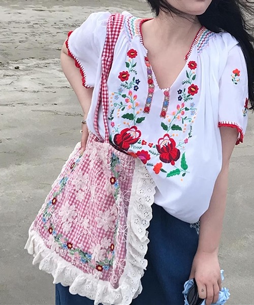 aimoha（アイモハ） トートバッグ レース×花柄フリルトートバッグ