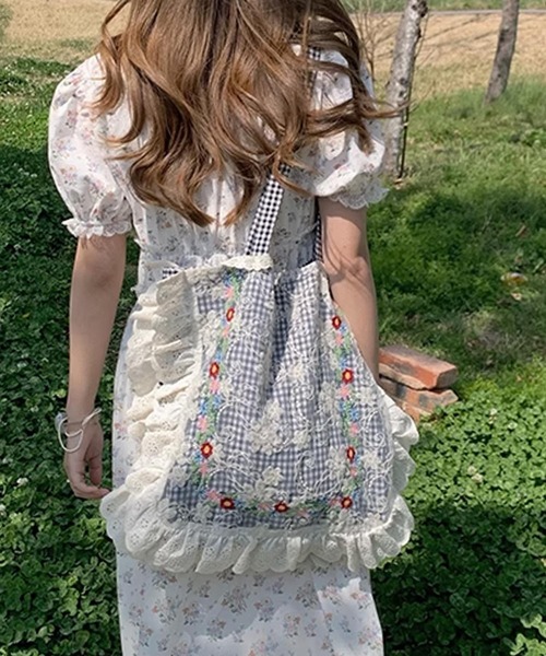 aimoha（アイモハ） トートバッグ レース×花柄フリルトートバッグ