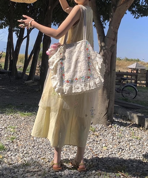 aimoha（アイモハ） トートバッグ レース×花柄フリルトートバッグ