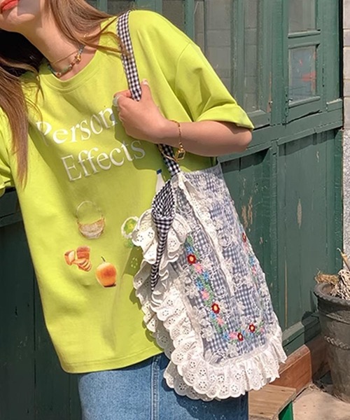 aimoha（アイモハ） トートバッグ レース×花柄フリルトートバッグ