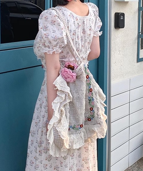 aimoha（アイモハ） トートバッグ レース×花柄フリルトートバッグ
