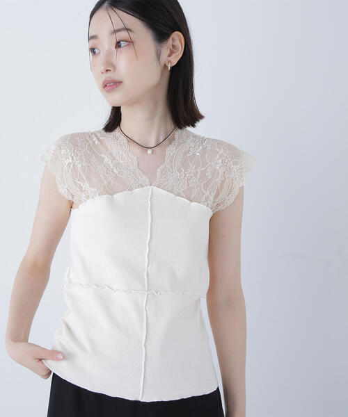 tシャツ 「BLANC」パッチワークリブカットソー レディース