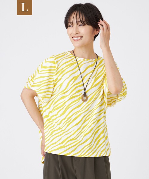 tシャツ 「L」「ウォッシャブル」フローゼブラグリッタープリントカットソー レディース