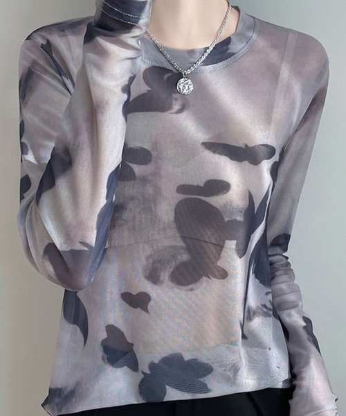 tシャツ プリントメッシュTシャツ レディース