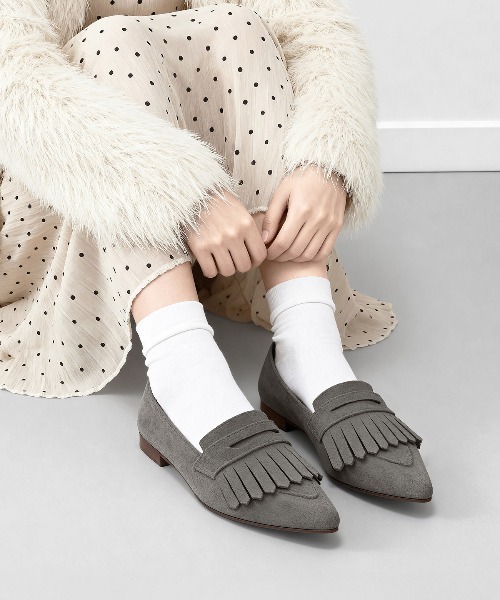 MAMIAN（マミアン） ローファー ポインテッドトゥ フリンジ ローファー