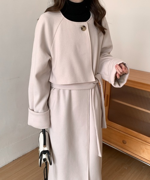 「ECLIN」 ノーカラーコート FREE ベージュ レディース_画像2