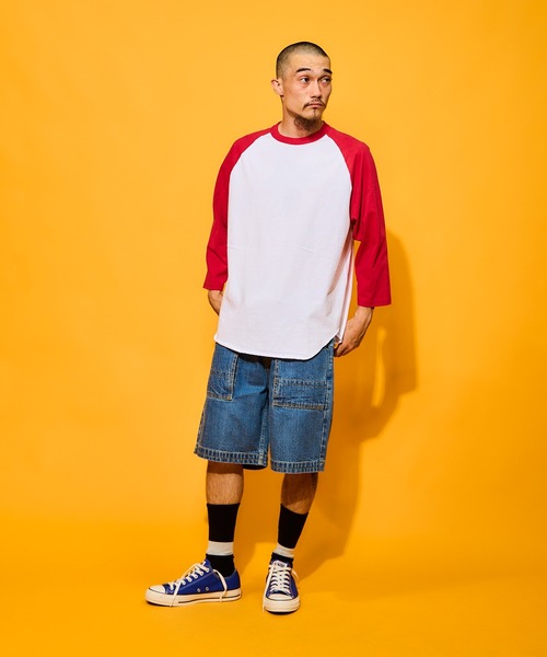 「WALLA WALLA SPORT」 7分袖Tシャツ MEDIUM ホワイト×ネイビー メンズ_画像3