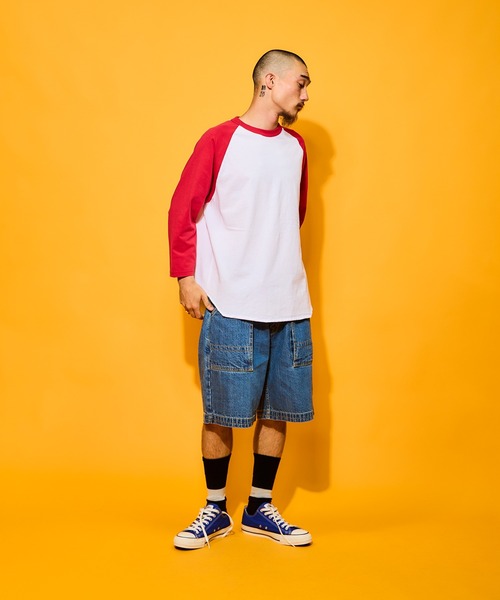 「WALLA WALLA SPORT」 7分袖Tシャツ MEDIUM ホワイト×ネイビー メンズ_画像4
