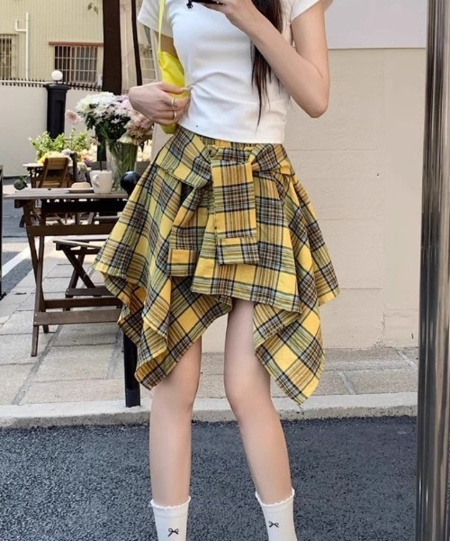 スカート シャツ巻き風 チェック柄スカート : ZOZOTOWN Yahoo!店