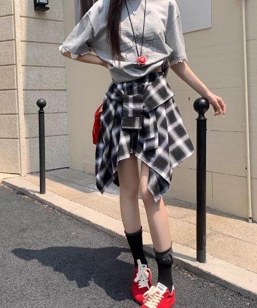 スカート シャツ巻き風 チェック柄スカート : ZOZOTOWN Yahoo!店