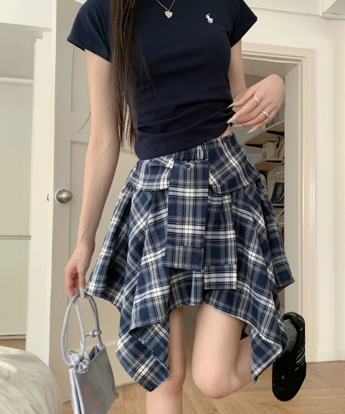 チェック柄巻きスカート風キュロット チェック柄巻きスカート風キュロット