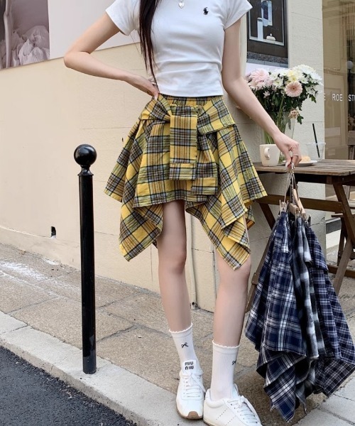 スカート シャツ巻き風 チェック柄スカート : ZOZOTOWN Yahoo!店