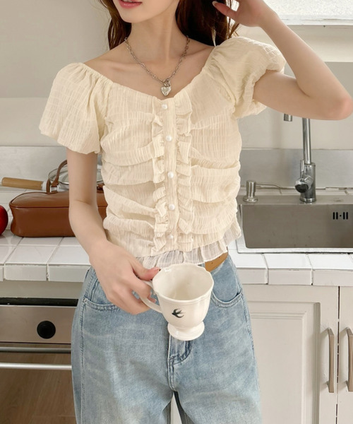 「Ada.」 半袖ブラウス M ブラック レディース_画像2