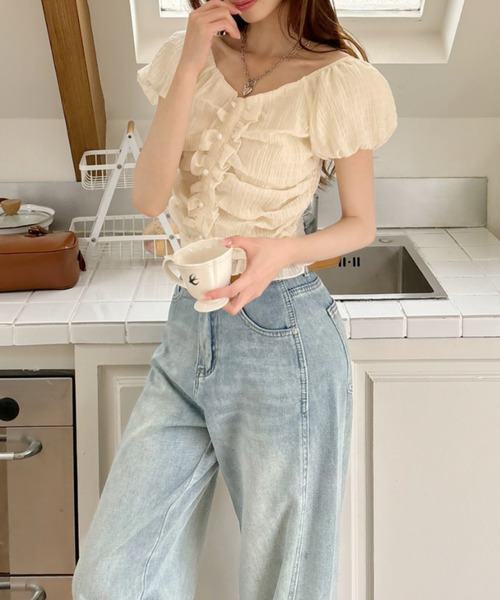 「Ada.」 半袖ブラウス M ブラック レディース_画像7