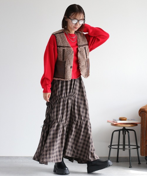 cepo（セポ） ベスト ジレ ボア＆フェイクレザー リバーシブルベスト