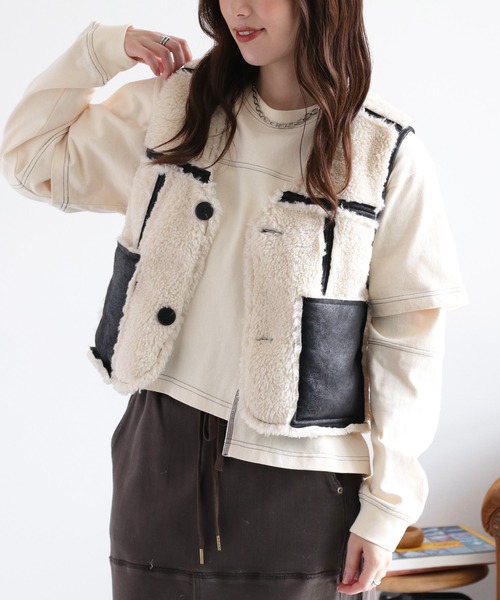 cepo（セポ） ベスト ジレ ボア＆フェイクレザー リバーシブルベスト